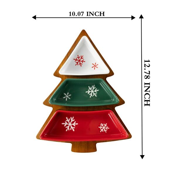 Acacia Wood 4 Pieces Christmas Tree Shaped Charcuterie Tray with Ceramic Bowls - Picture 11 of 13